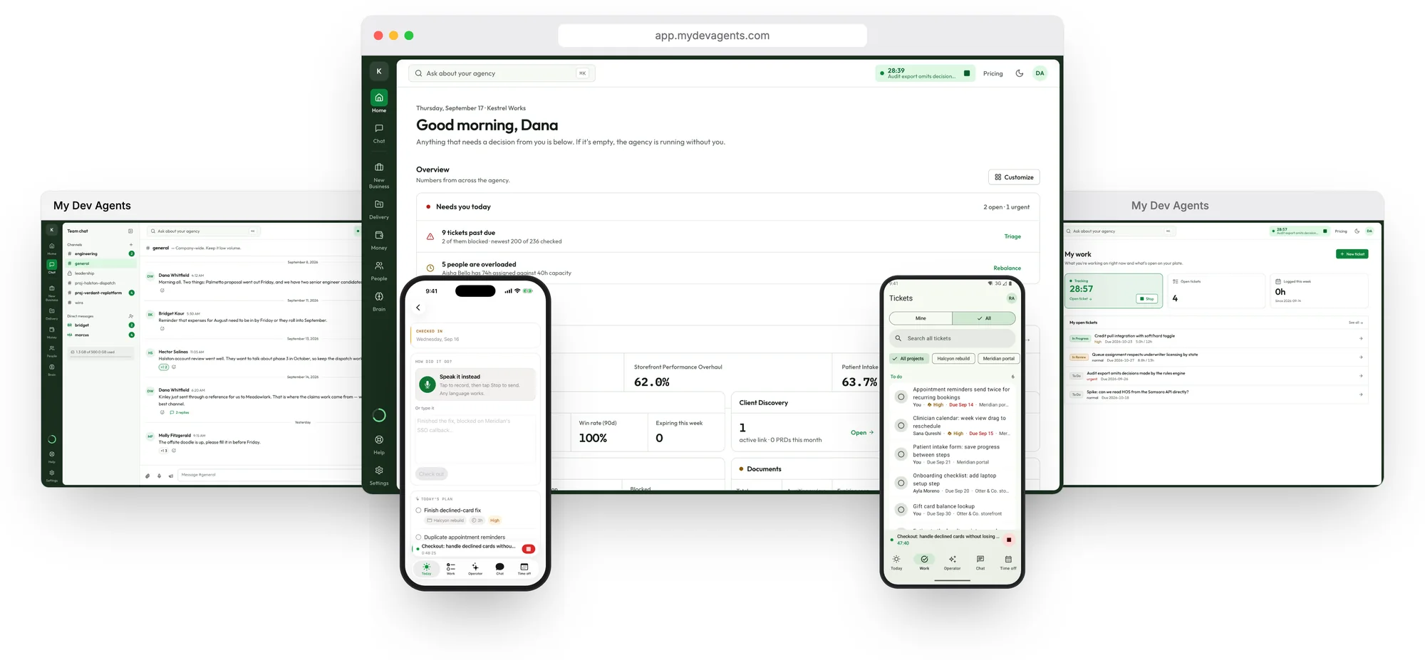 My Dev Agents in a browser, as Mac and Windows apps, and on iPhone and Android
